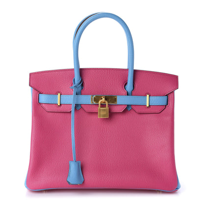 Hermes Chevre Mysore Horseshoe Birkin 30 Rose Shocking Celeste 1 of 34