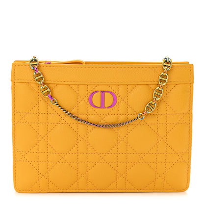 Christian Dior Calfskin Cannage Caro Zipped Pouch With Chain Sunny Yellow 1 of 10