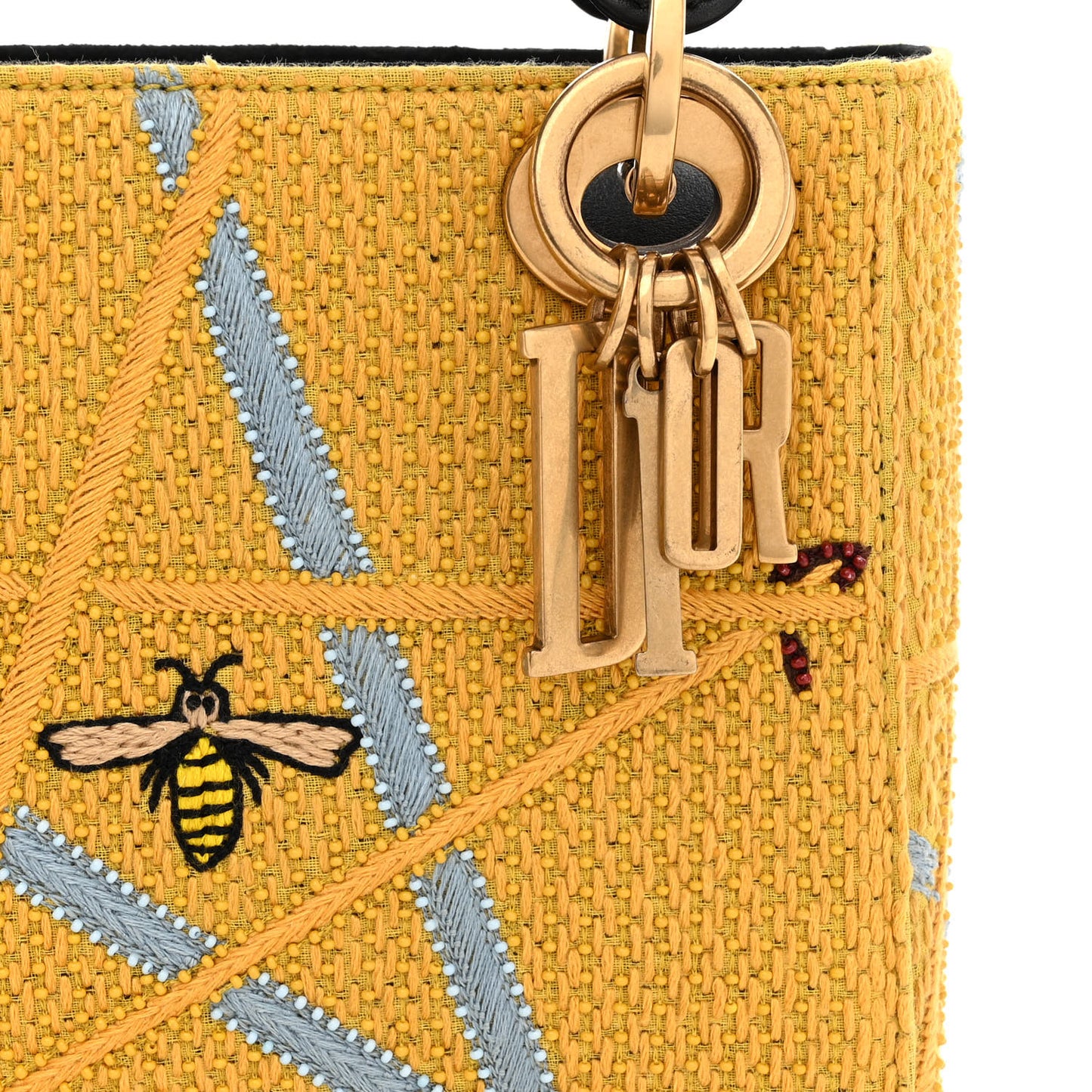 Canvas Embroidered Swords Mini Lady Dior Yellow Multicolor