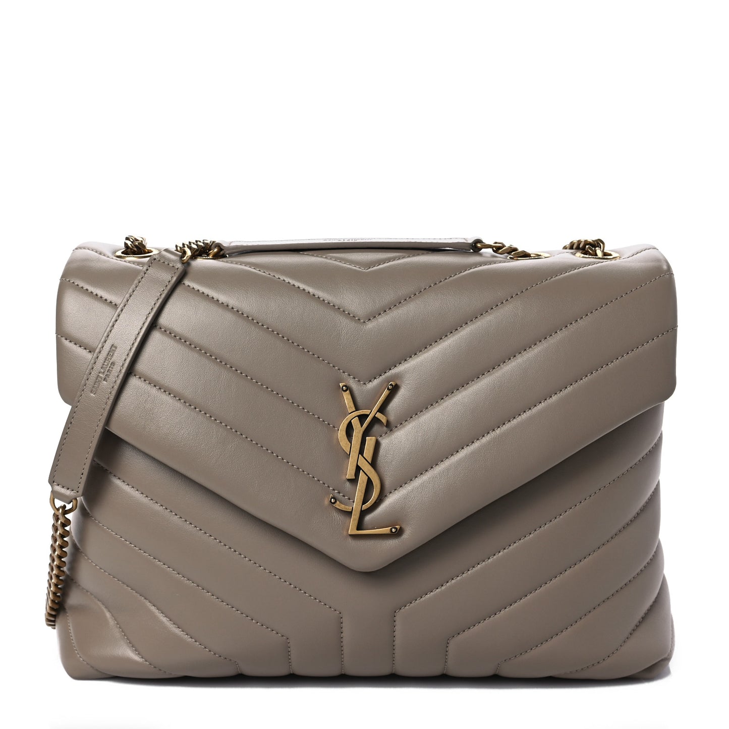 Calfskin Y Quilted Monogram Medium Loulou Chain Satchel Taupe