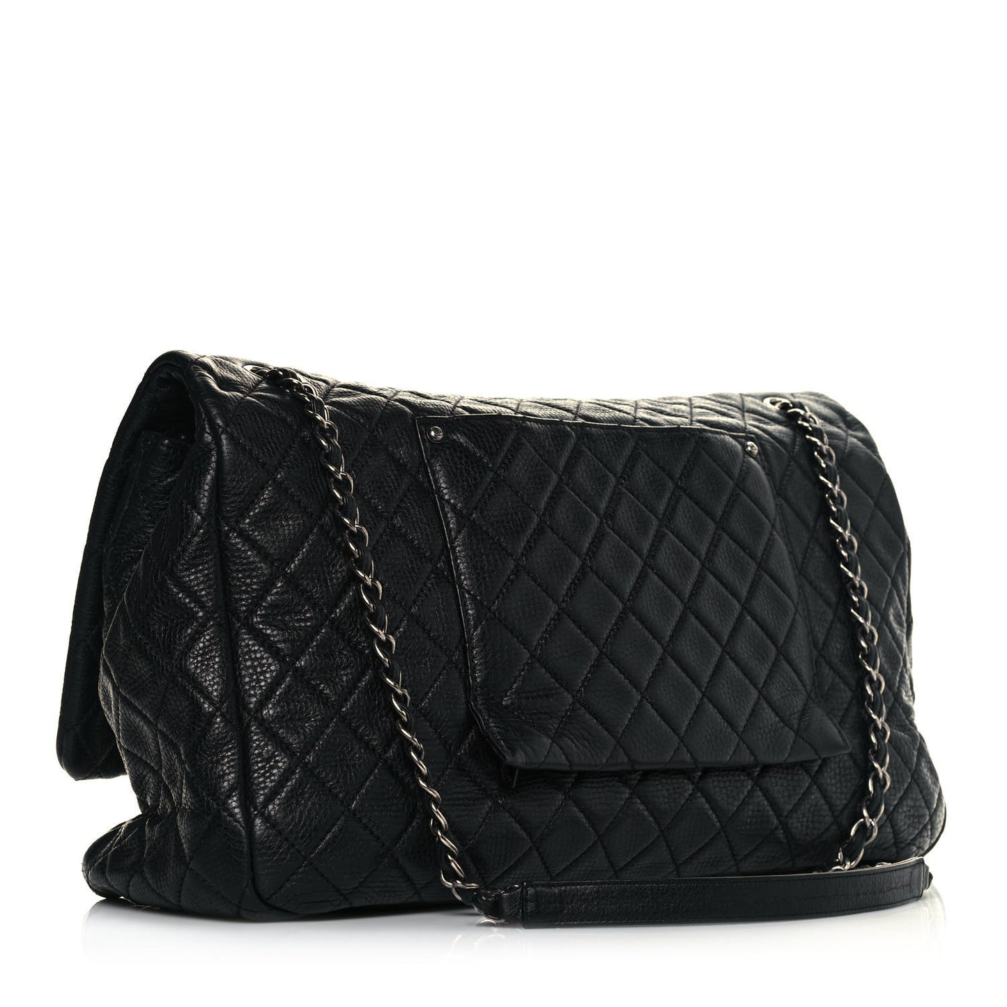 Calfskin Quilted XXL Travel Flap Bag Black