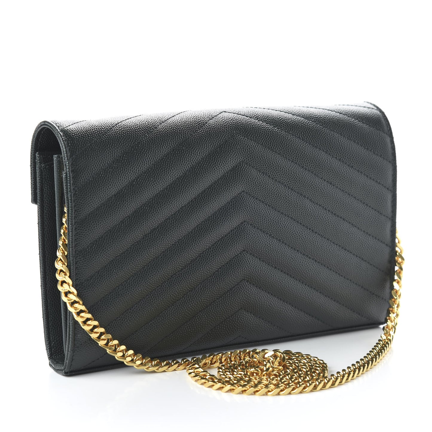 Grain De Poudre Matelasse Chevron Monogram Chain Wallet Dark Green