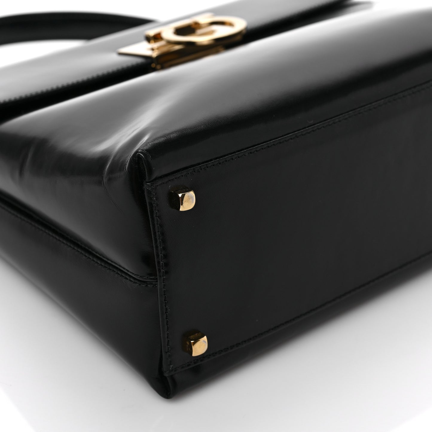 Brushed Off Calfskin Iconic Large Top Handle Bag Black