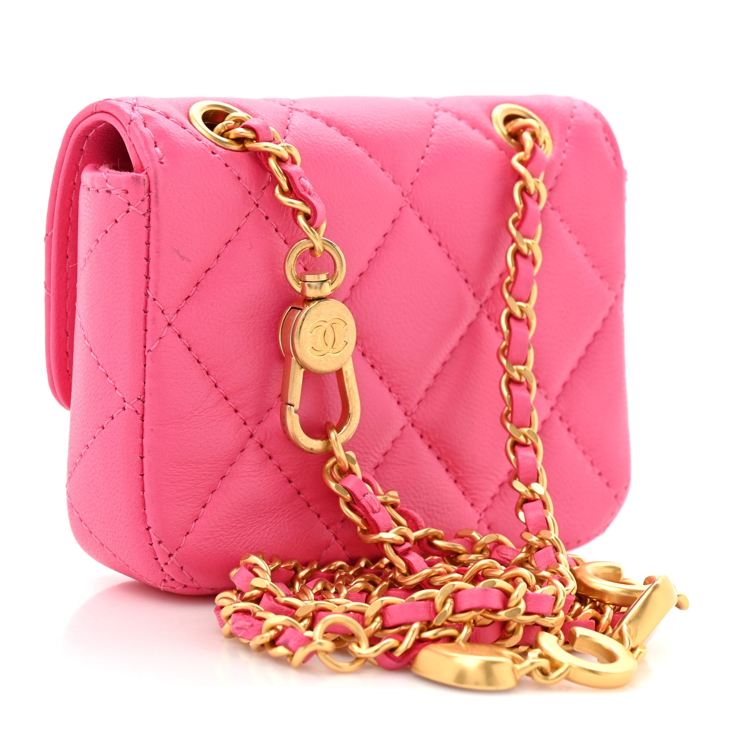 Lambskin Enamel Quilted Mini Chain Belt Bag Pink