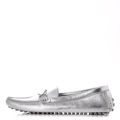 Louis Vuitton Metallic Calfskin Lombok Mocassin Loafer 38.5 Silver 1 of 14