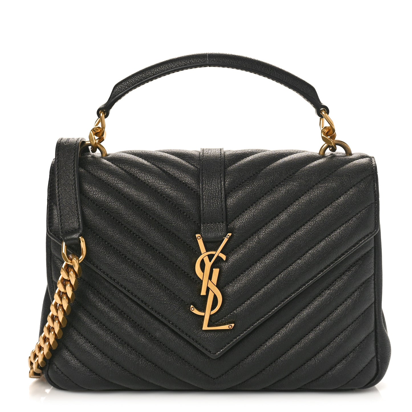 Sheepskin Matelasse Chevron Monogram Medium College Bag Black