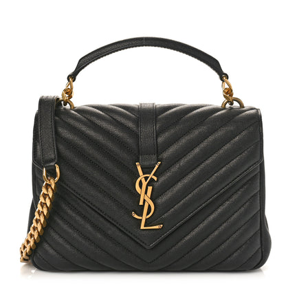 Saint Laurent Sheepskin Matelasse Chevron Monogram Medium College Bag Black 1 of 8