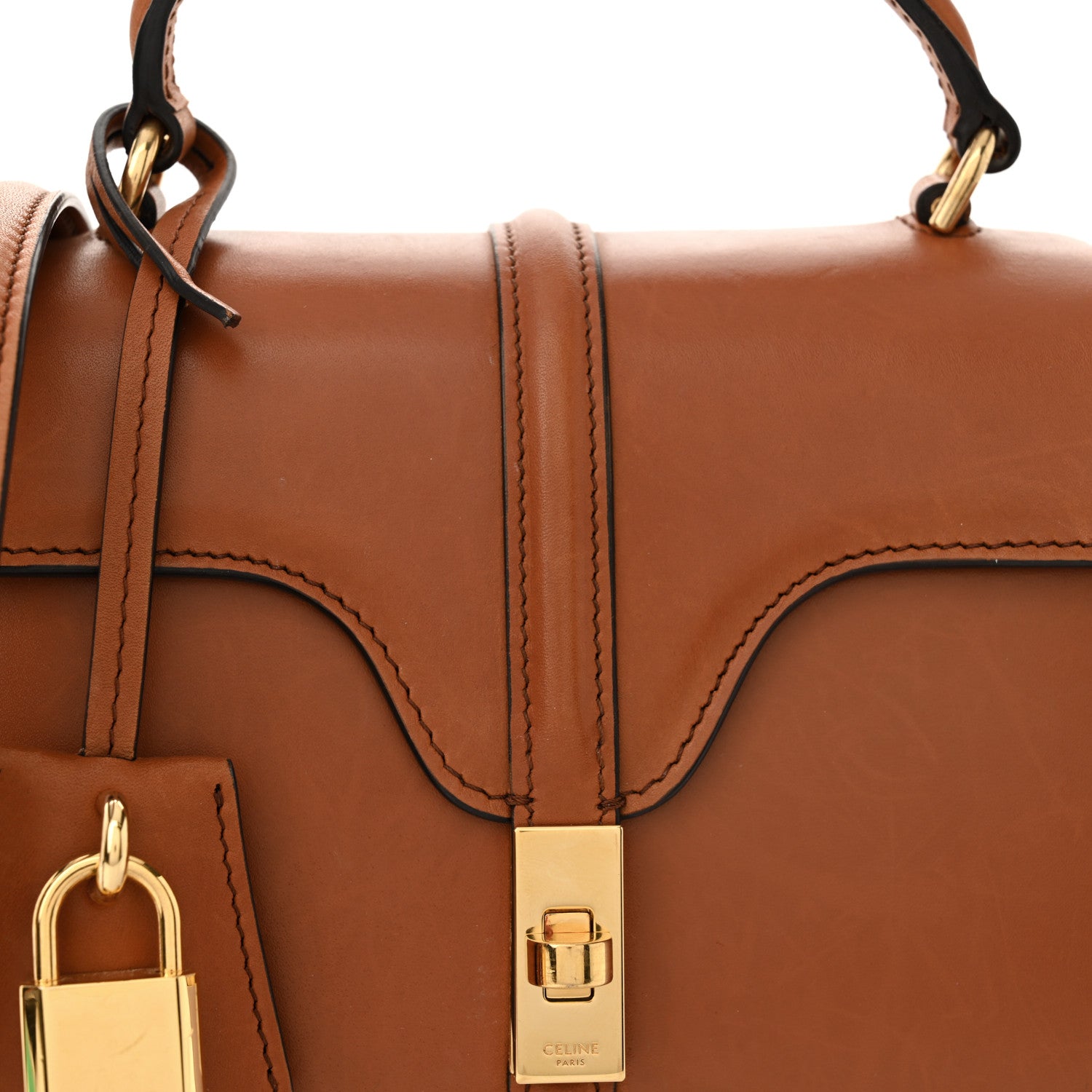 Celine Satinated Calfskin Mini 16 Top Handle Bag Tan 8 of 15