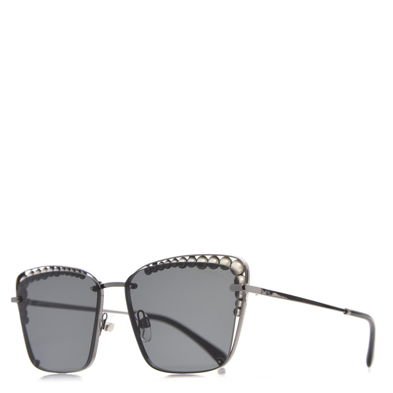 Chanel Metal Square Frame Pearl Sunglasses 4235-H Dark Grey 1 of 7