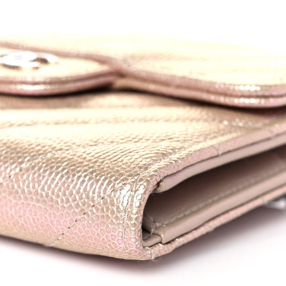 Chanel Metallic Caviar Chevron Quilted Compact Flap Wallet Light Gold 10 of 10