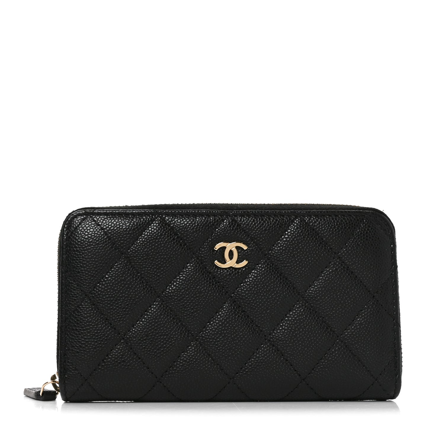 Caviar Quilted Medium Zip Around Wallet Black