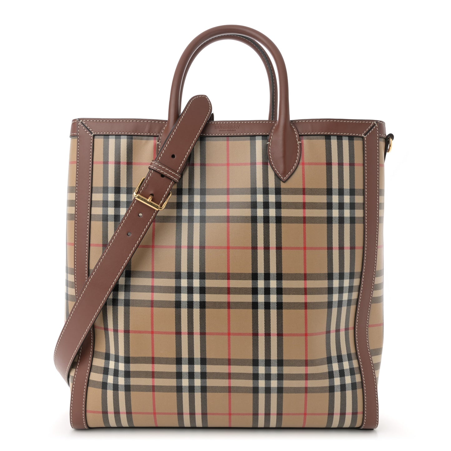 Vintage Check Calfskin Kane Tote Bag Beige Brown
