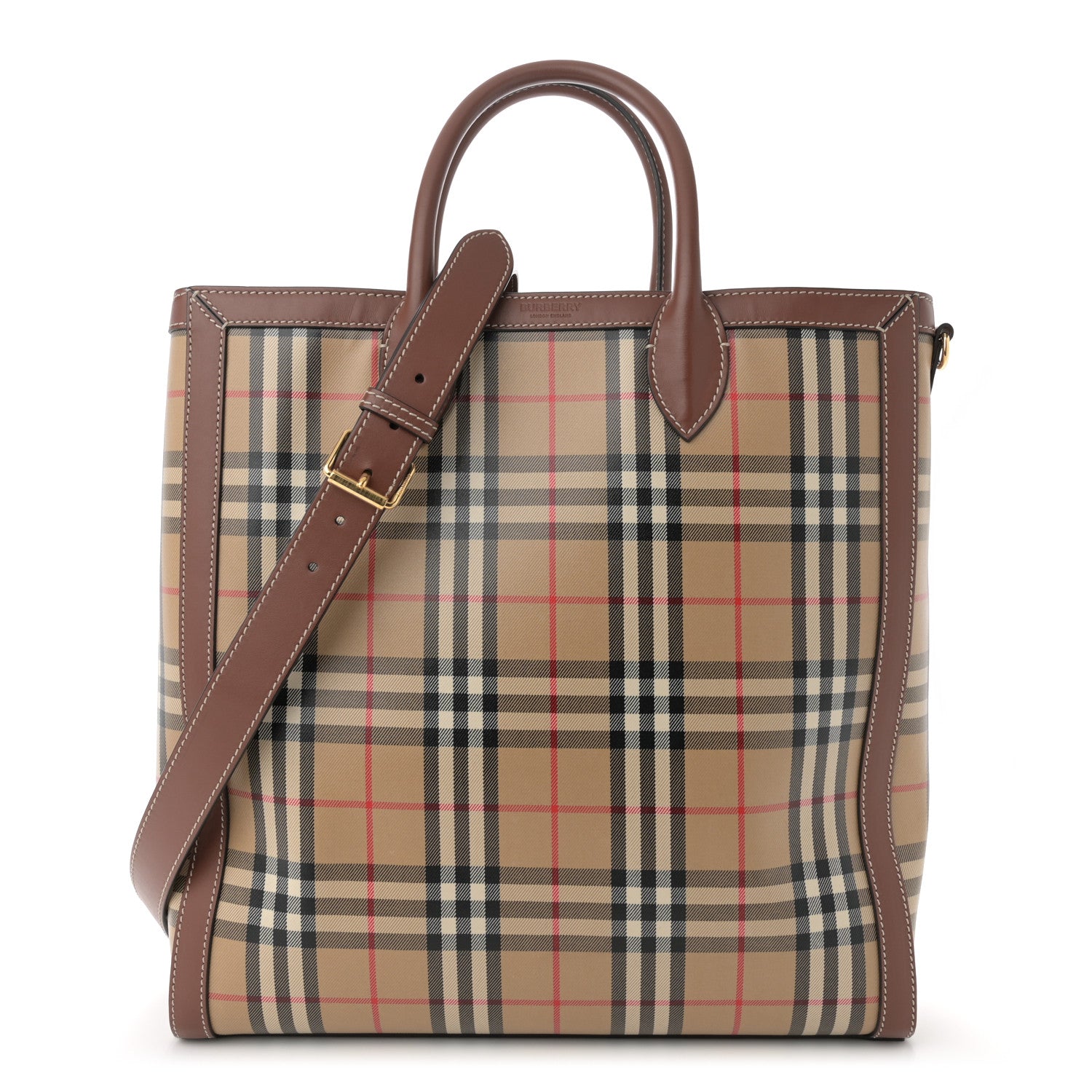 Burberry Vintage Check Calfskin Kane Tote Bag Beige Brown 1 of 15