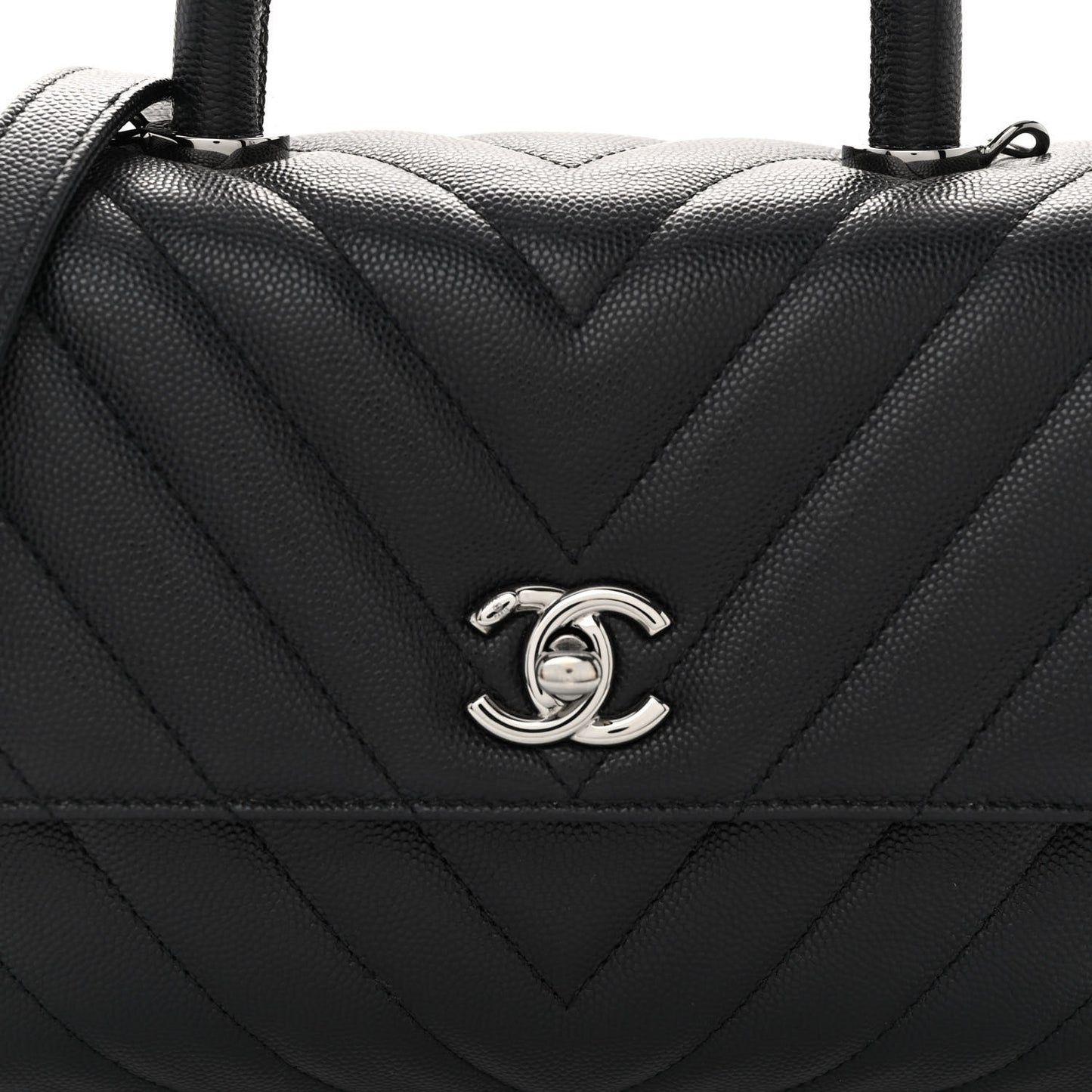 Caviar Chevron Quilted Mini Coco Handle Flap Black