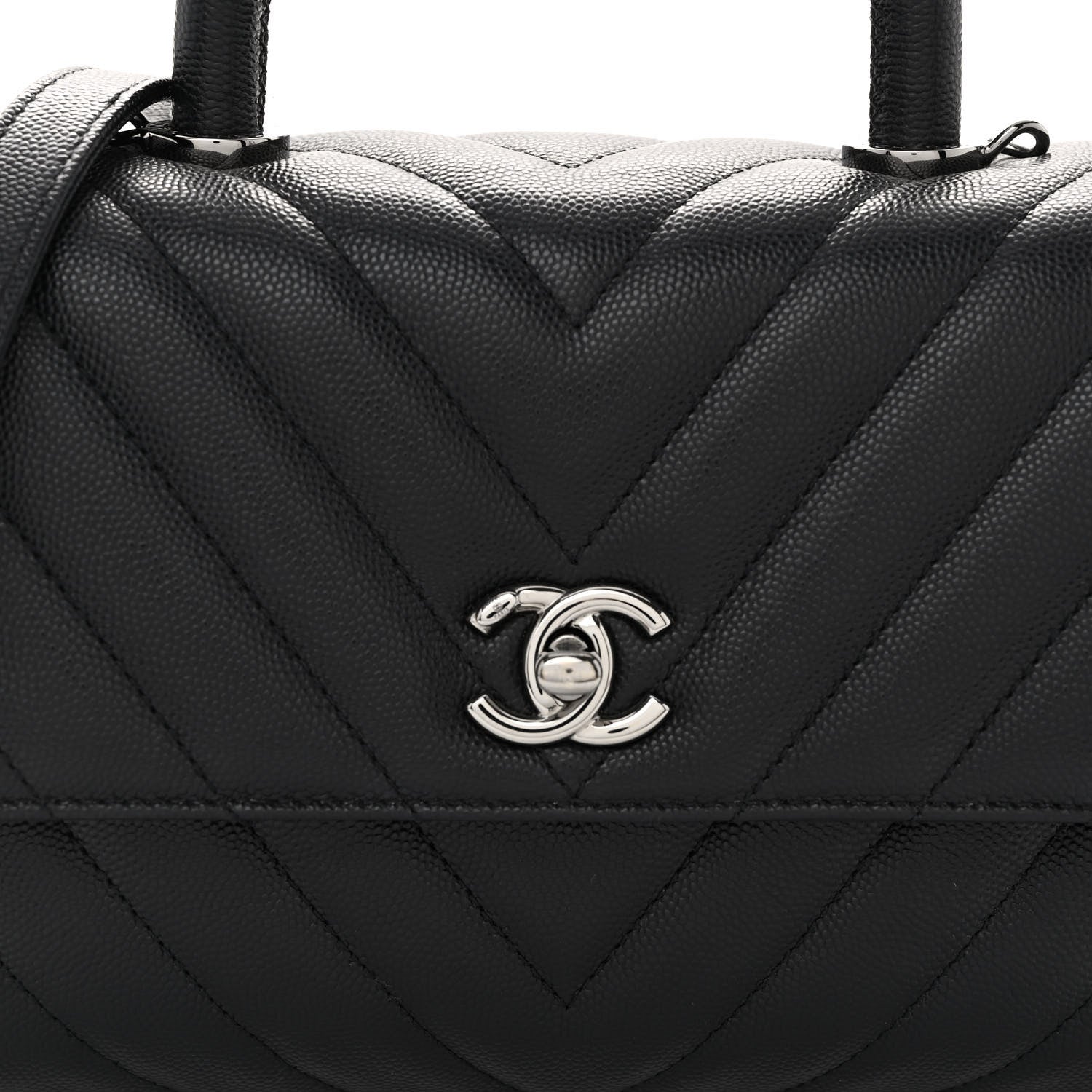 Chanel Caviar Chevron Quilted Mini Coco Handle Flap Black 8 of 10