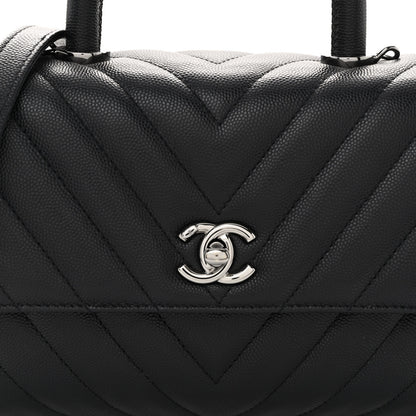 Chanel Caviar Chevron Quilted Mini Coco Handle Flap Black 8 of 10