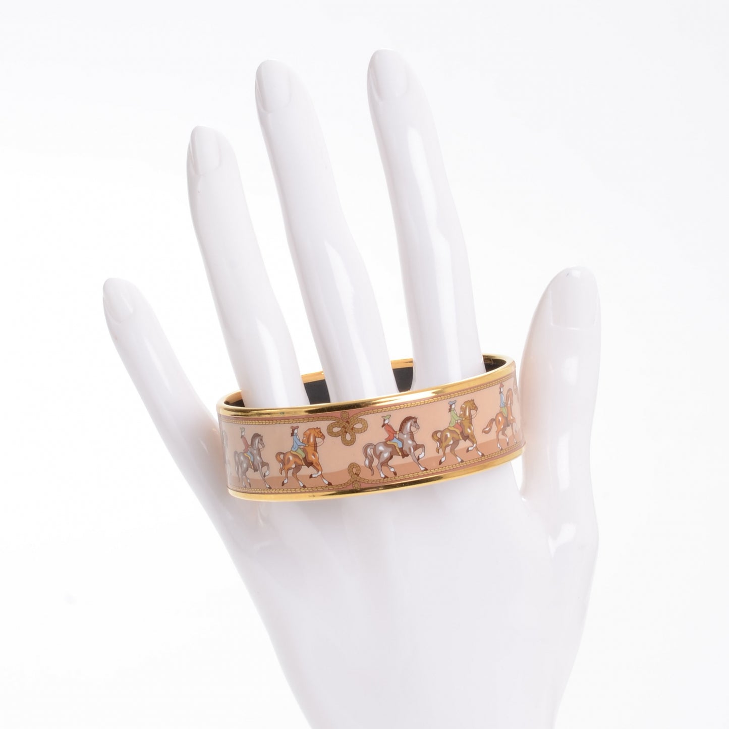 Enamel Printed Horse Wide Bracelet 65 Gold Plated