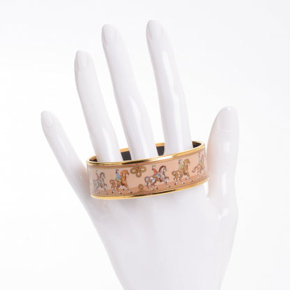 Hermes Enamel Printed Horse Wide Bracelet 65 Gold Plated 2 of 5