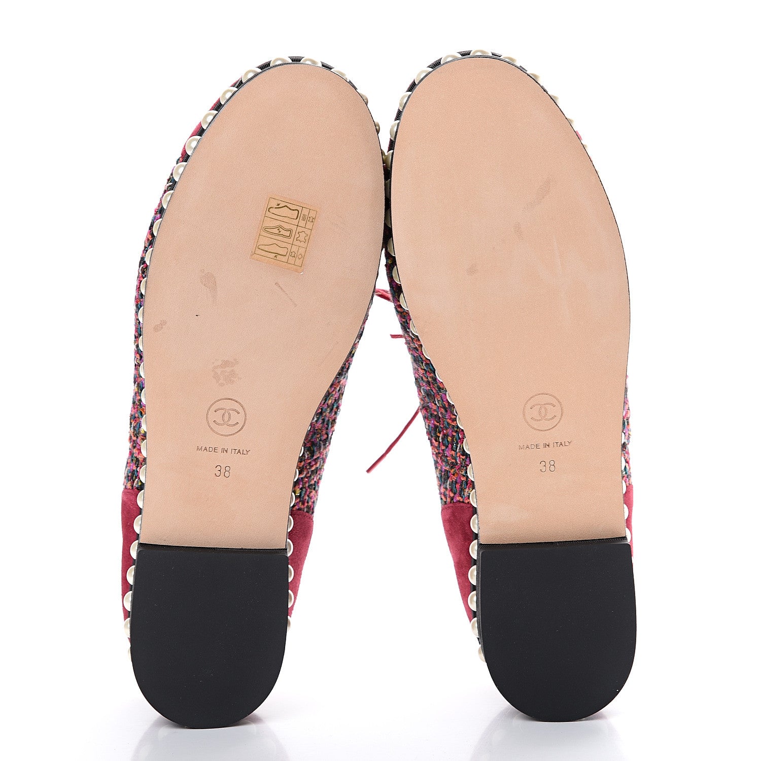 Chanel Tweed Calfskin Pearl Lace Up Sneakers 38 Fuchsia Orange Green Red 5 of 9