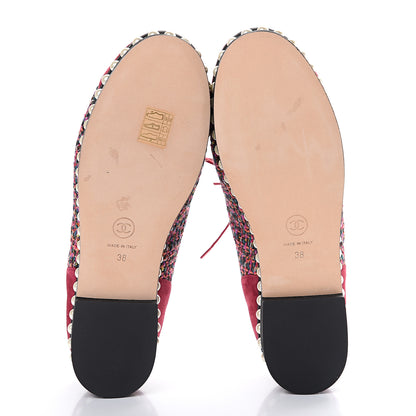 Chanel Tweed Calfskin Pearl Lace Up Sneakers 38 Fuchsia Orange Green Red 5 of 9