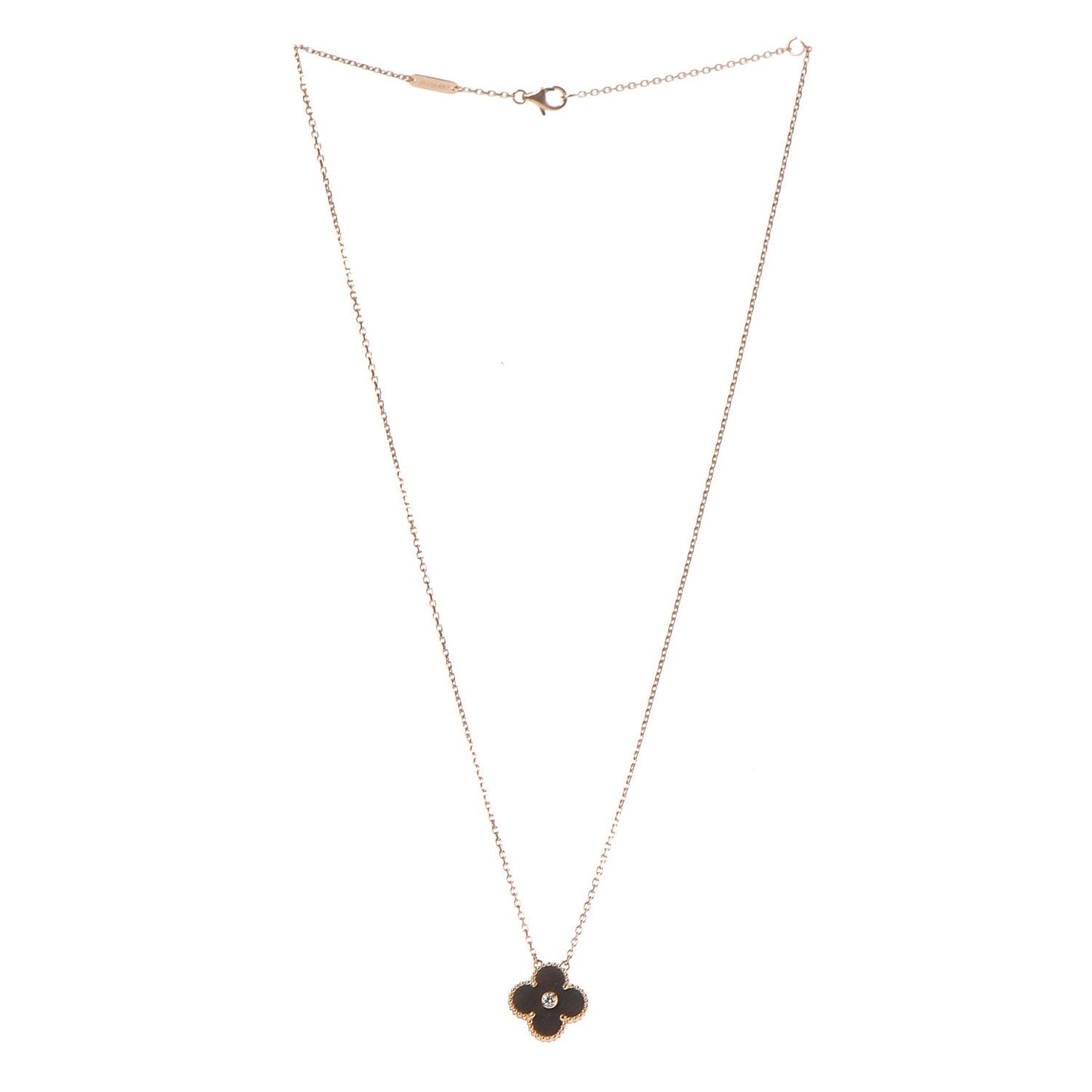 18K Rose Gold Diamond Letterwood Vintage Alhambra Pendant Necklace