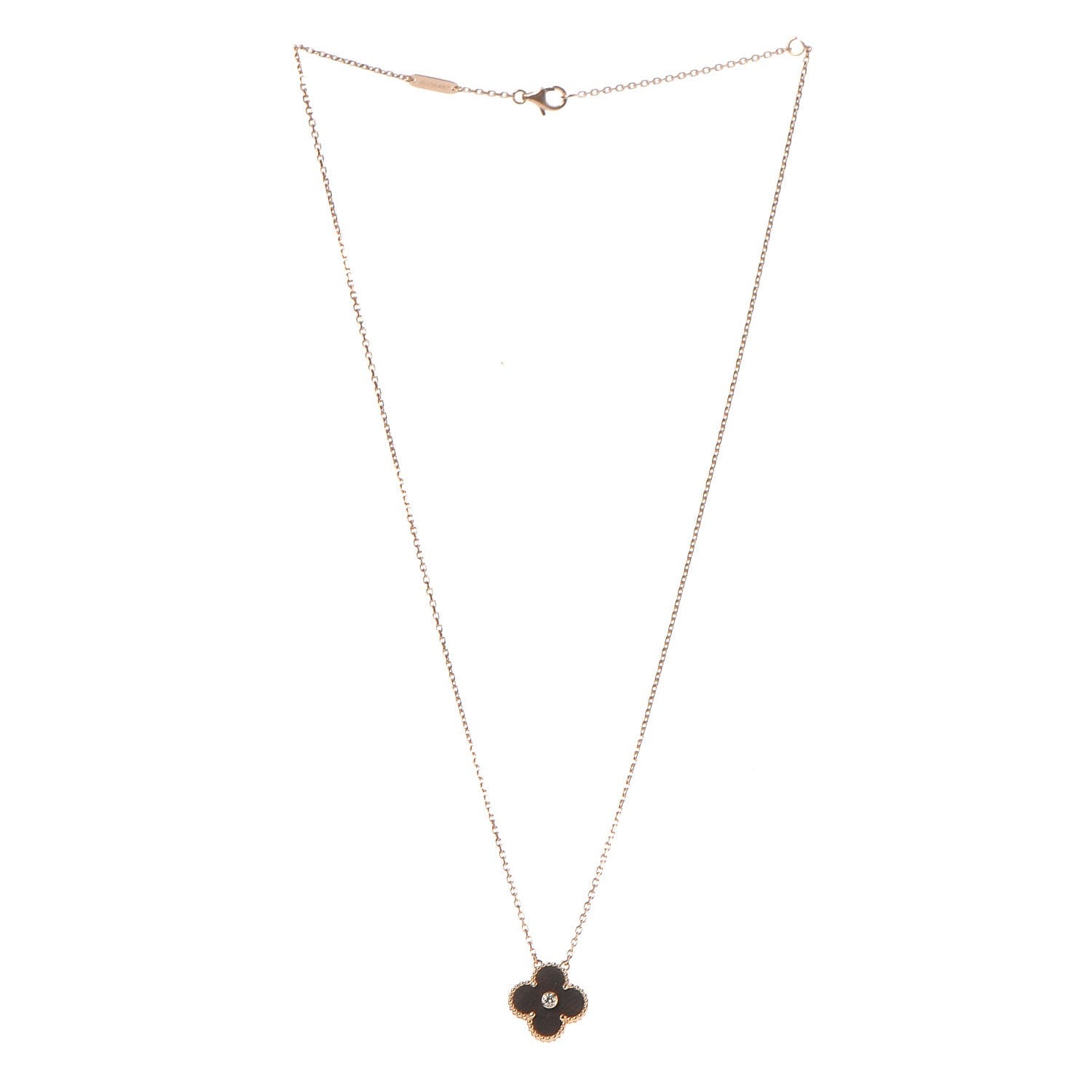 Van Cleef & Arpels 18K Rose Gold Diamond Letterwood Vintage Alhambra Pendant Necklace 3 of 7
