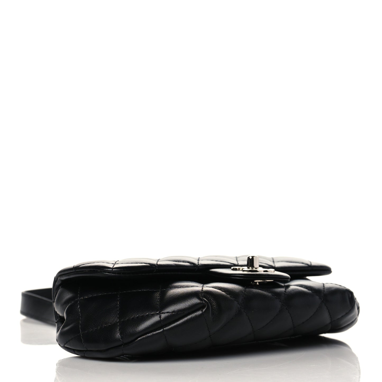 Calfskin Quilted CC Uniform Flap Belt Bag Black