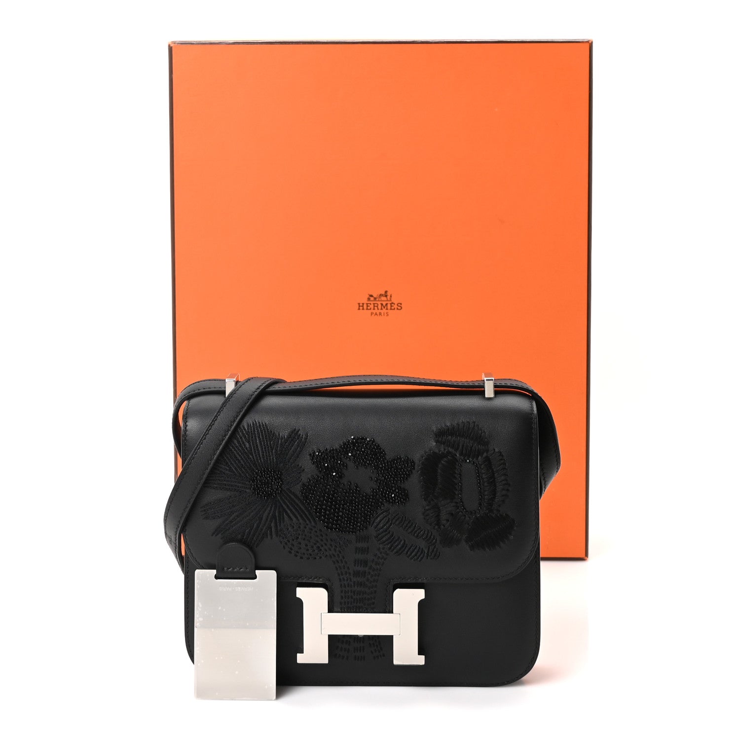 Hermes Swift Dancing Flowers Embroidered Constance 18 Black 13 of 13
