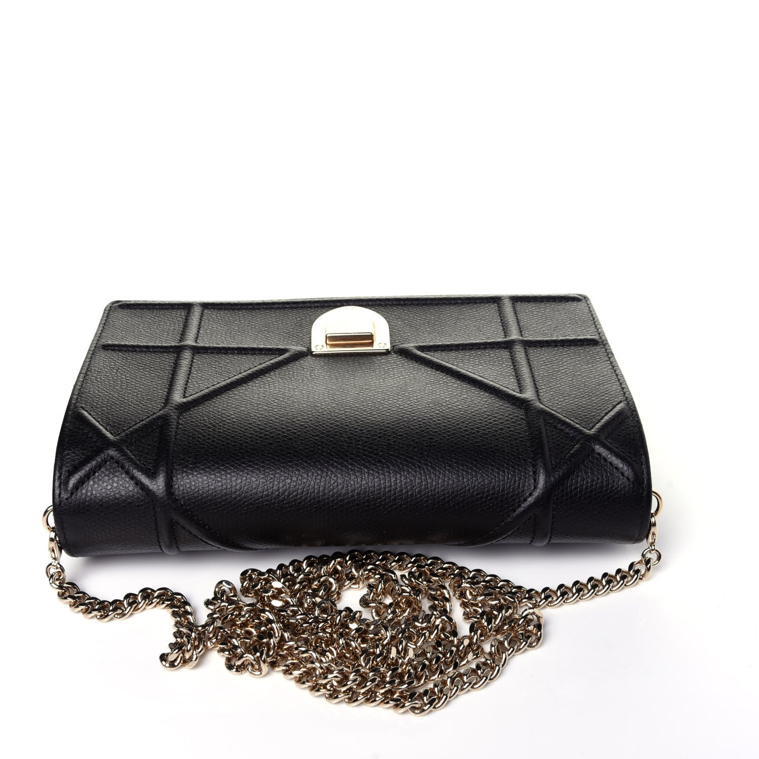 Christian Dior Grained Calfskin Diorama Wallet on Chain Pouch Black 11 of 11