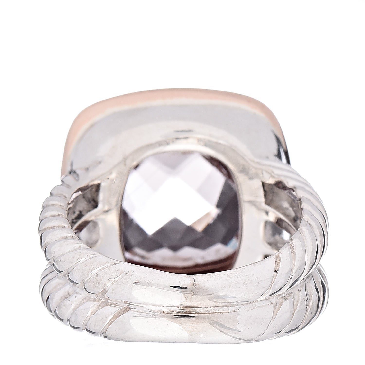 David Yurman Sterling Silver 18K Rose Gold Diamond Morganite 11mm Albion Ring 48 4.5 4 of 5
