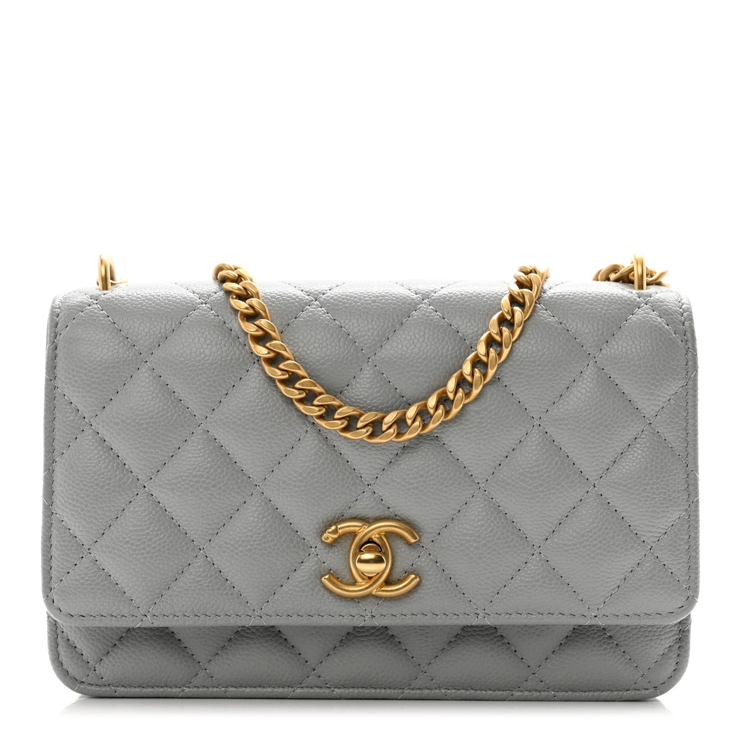 Chanel Caviar Quilted Sweetheart Wallet On Chain WOC Grey 1 of 12