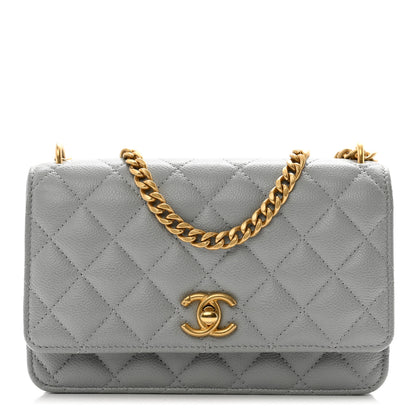 Chanel Caviar Quilted Sweetheart Wallet On Chain WOC Grey 1 of 12