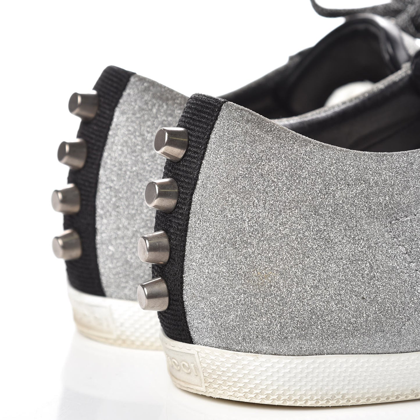 Glitter Fabric Studded Womens Web Sneakers 38.5 Silver
