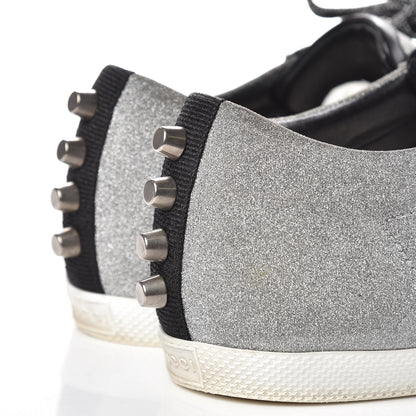 Gucci Glitter Fabric Studded Womens Web Sneakers 38.5 Silver 9 of 13