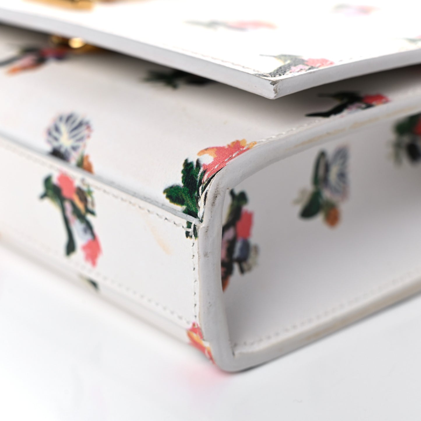 Calfskin Prairie Flower Printed Small Classic Monogram Kate Satchel White