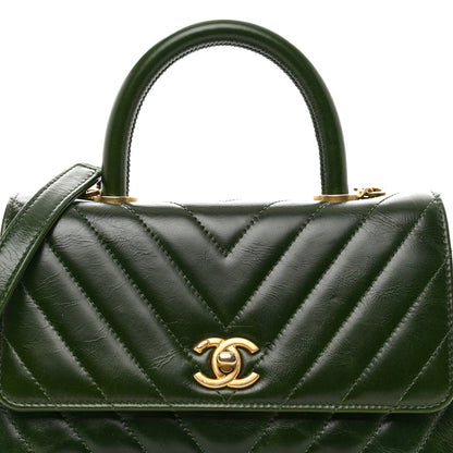 Chanel Calfskin Chevron Quilted Mini Coco Handle Flap Green 5 of 10