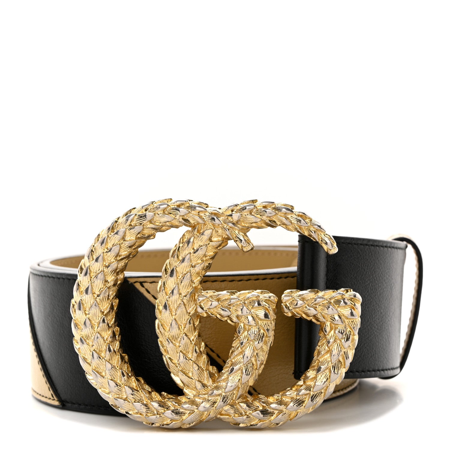 Gucci Calfskin Striped Textured Double G 50mm Belt 80 32 Black Beige 1 of 6