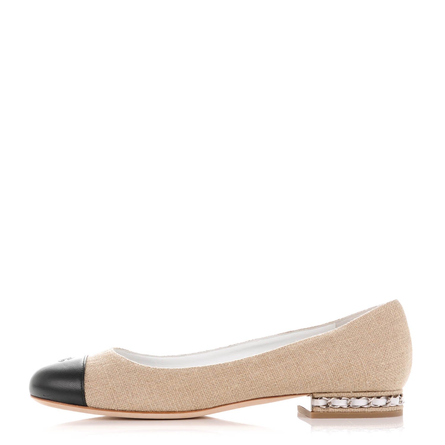 Chanel Linen Lambskin Cap Toe Ballerina Flats 39 Beige Black 1 of 8