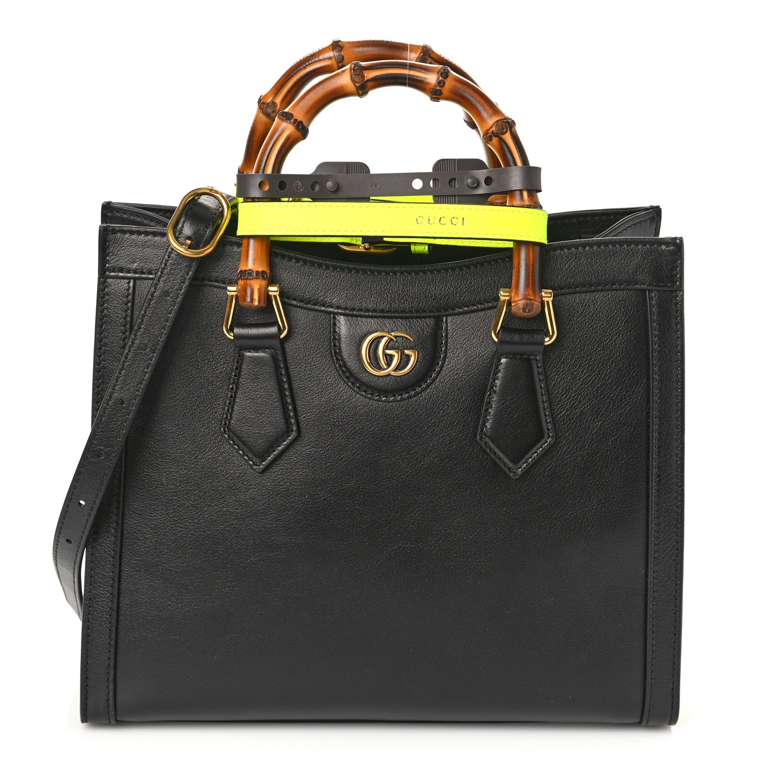 Gucci Calfskin Small Diana Tote Bag Black Yellow Fluo 1 of 9