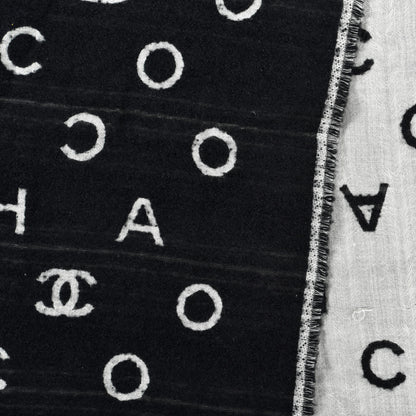 Chanel Wool Cashmere CC Scarf Black White 3 of 4