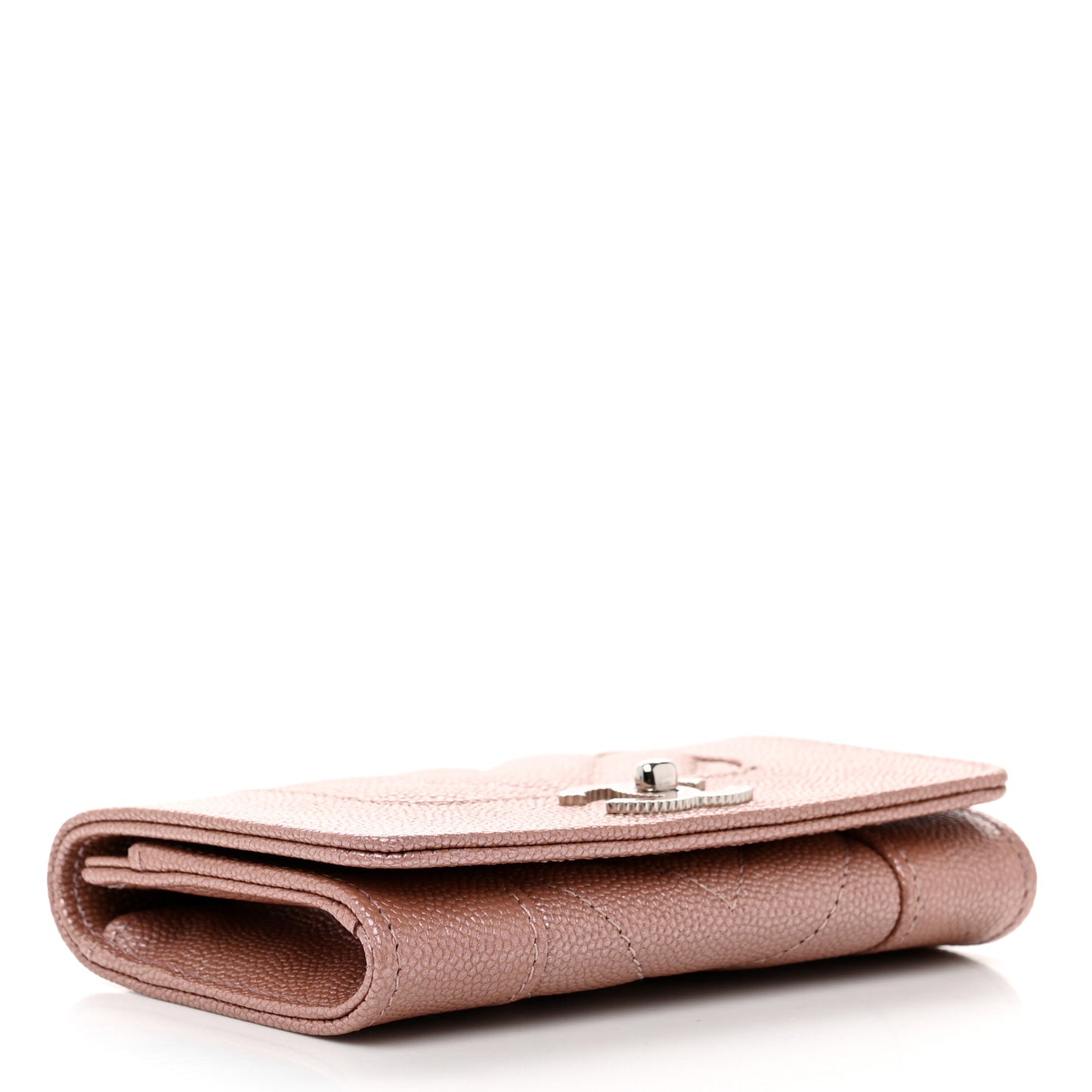 Metallic Caviar Chevron Quilted Vintage Mademoiselle Flap Card Holder Pink