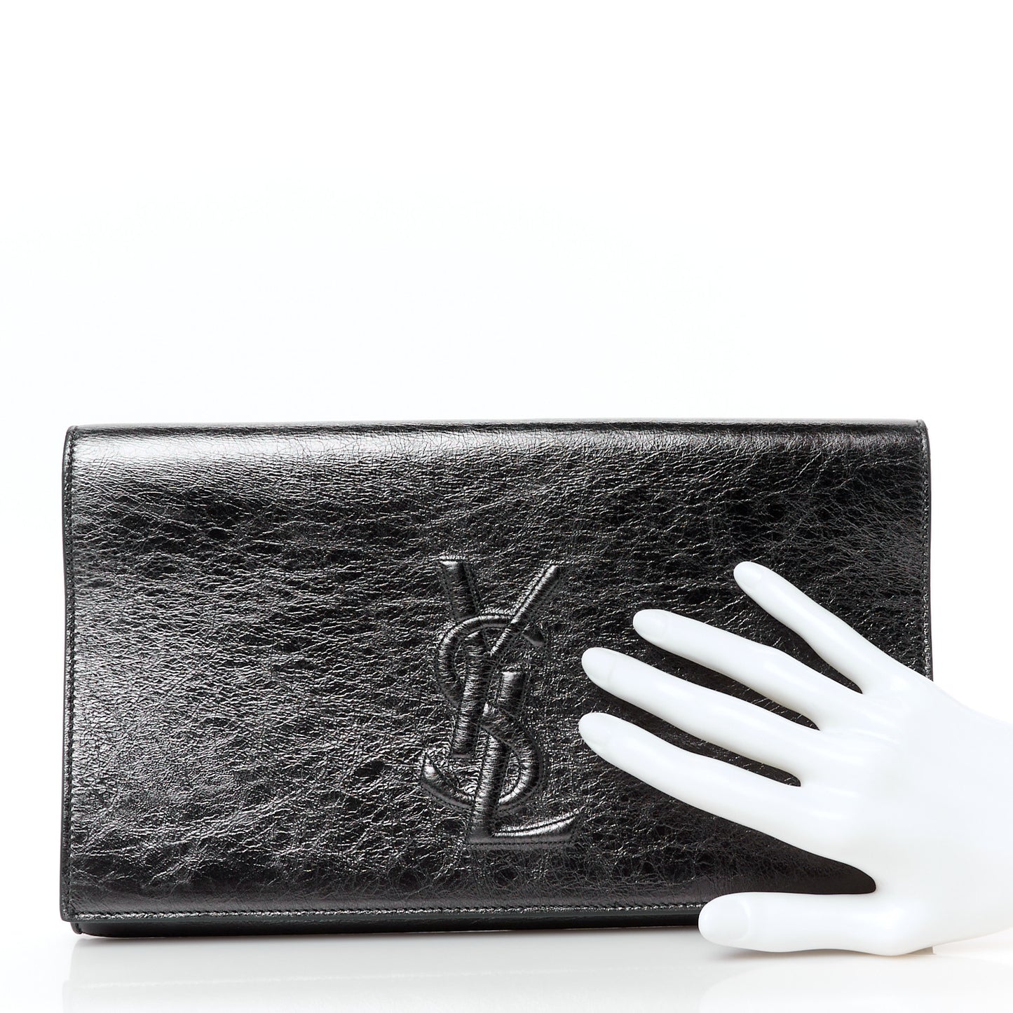 Metallic Calfskin Monogram Large Belle De Jour Clutch Dark Silver