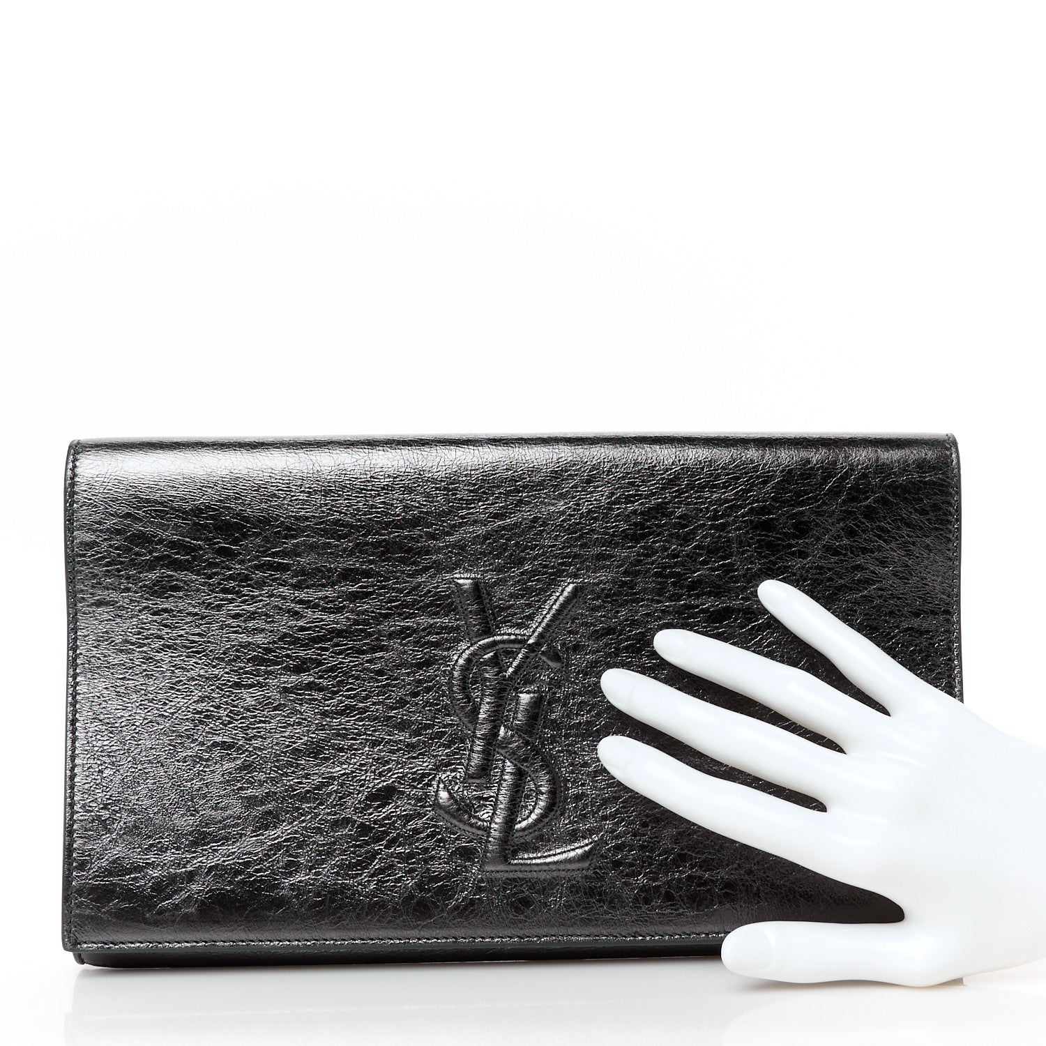 Saint Laurent Metallic Calfskin Monogram Large Belle De Jour Clutch Dark Silver 2 of 7