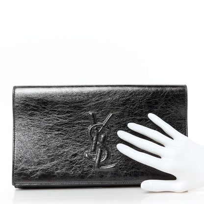 Saint Laurent Metallic Calfskin Monogram Large Belle De Jour Clutch Dark Silver 2 of 7