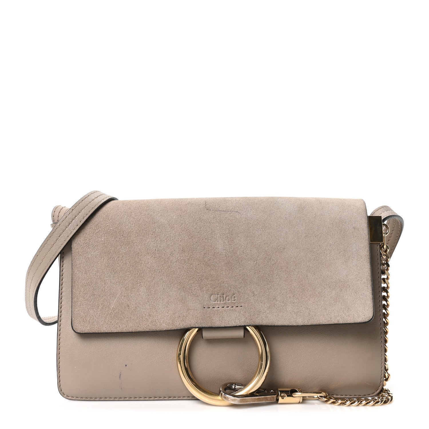 Chloe Suede Calfskin Small Faye Shoulder Bag Motty Grey 1 of 10