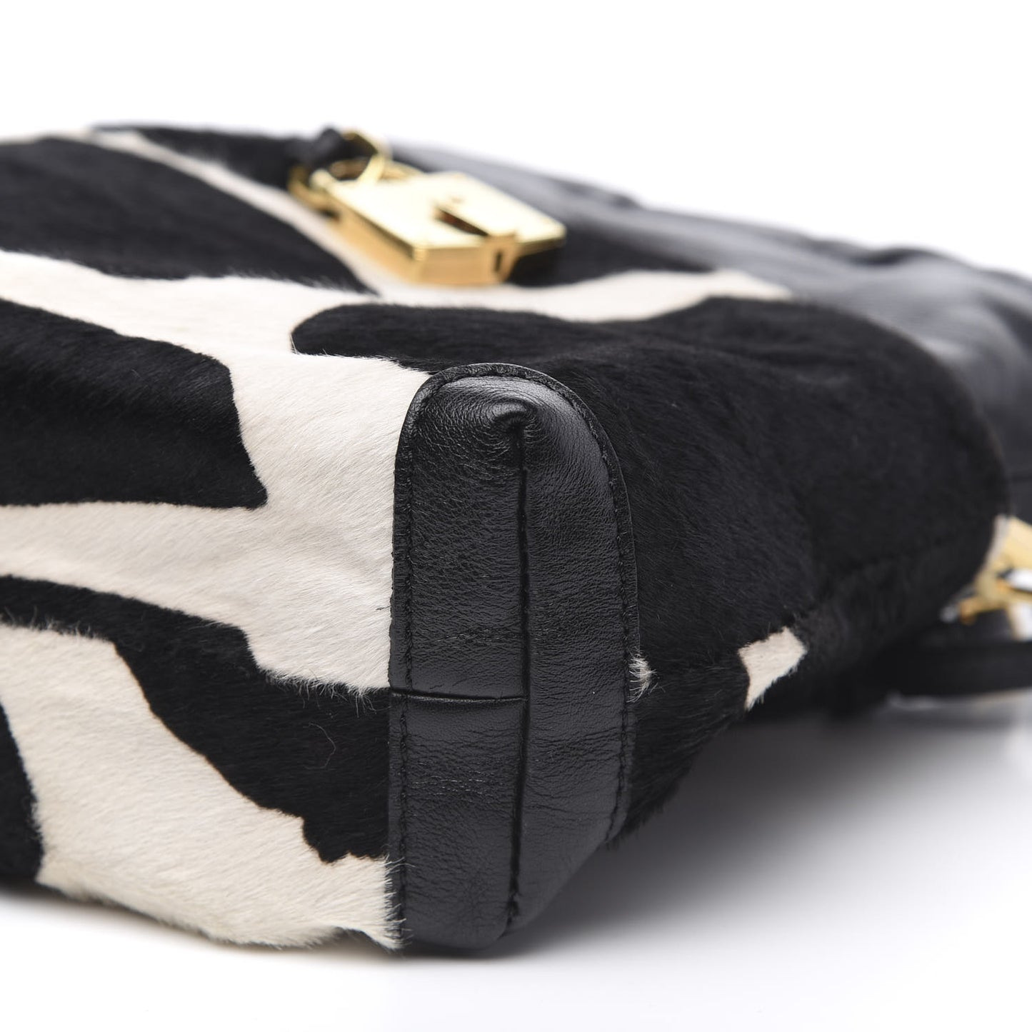 Prorsum Ponyskin Cow Printed Small Drawstring Crossbody Black White