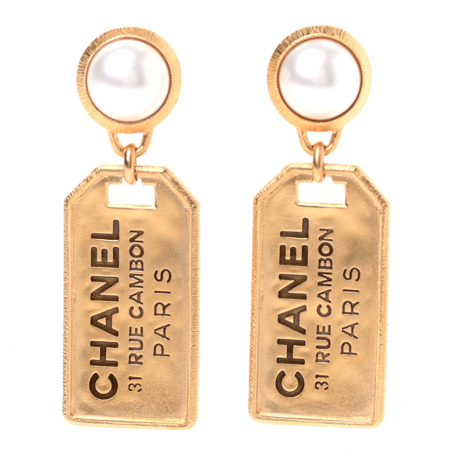 Pearl CC Tags Drop Earrings Gold