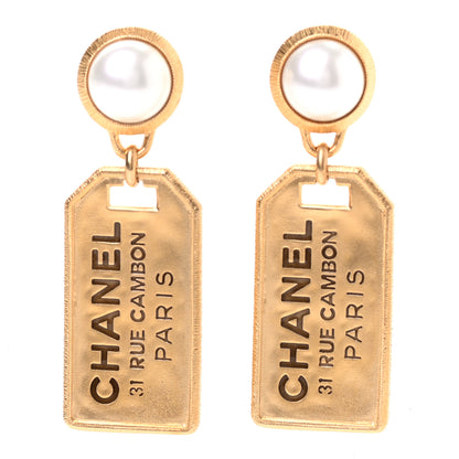 Chanel Pearl CC Tags Drop Earrings Gold 1 of 4