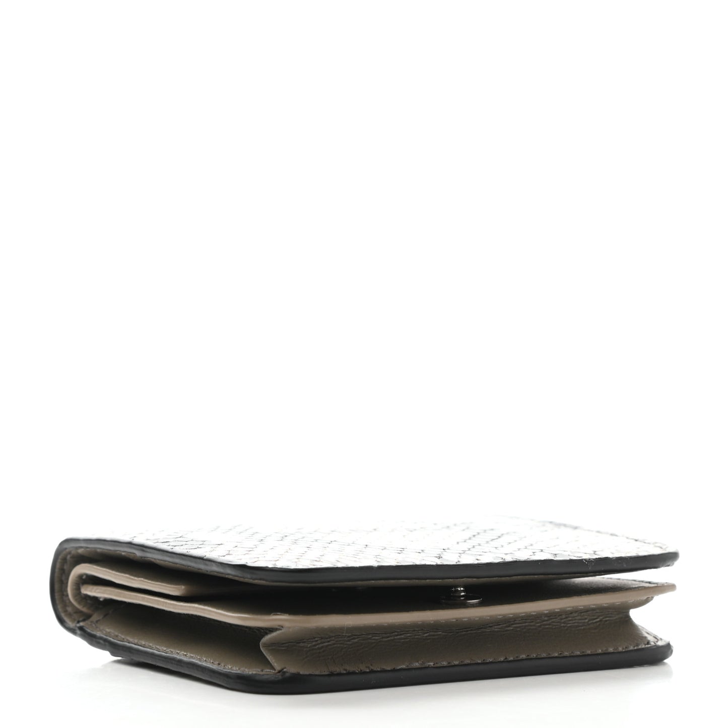 Calfskin Python Print Logo Cash Flap Coin Card Holder Black White