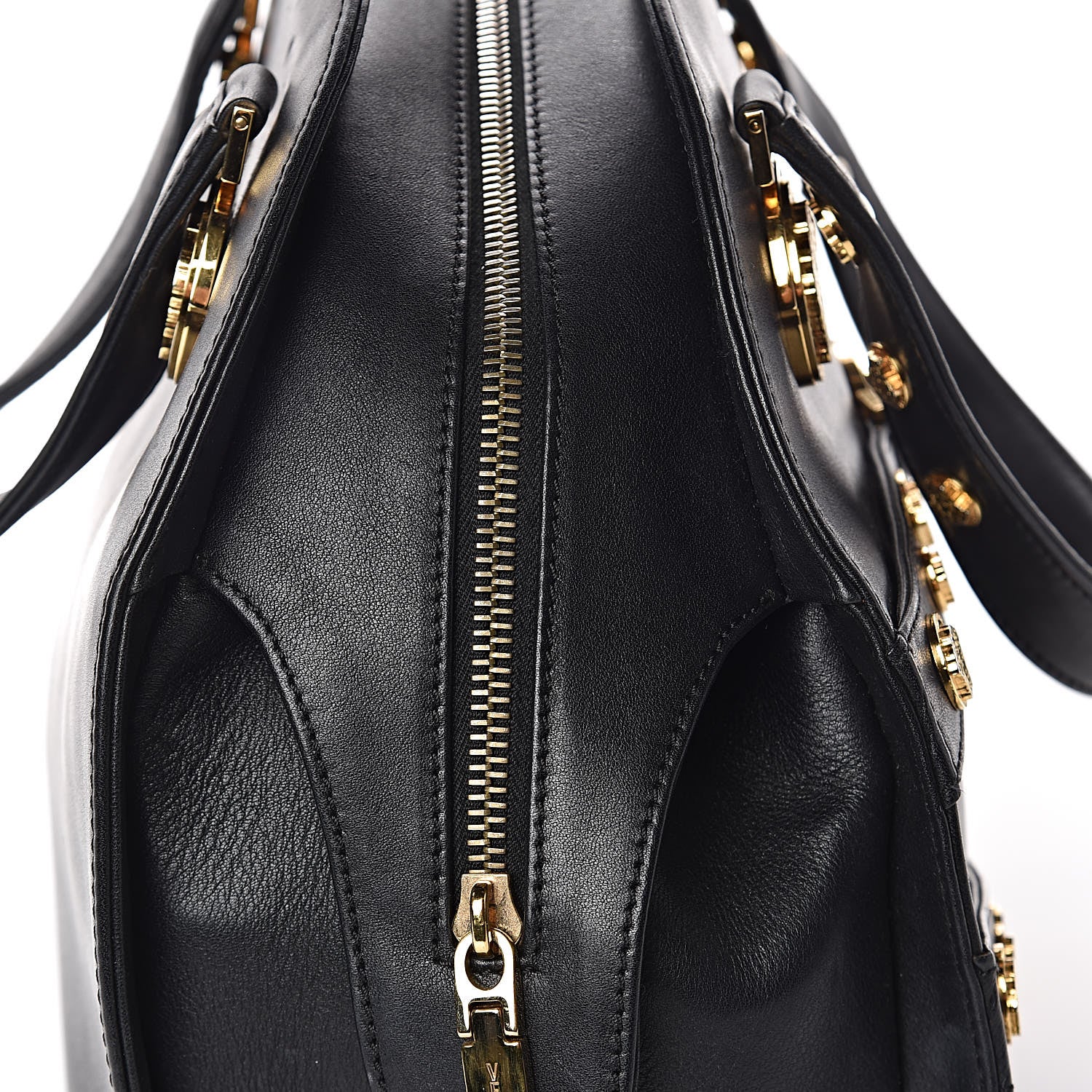 Versace Calfskin Medallion Tribute Bowling Bag Black 10 of 19
